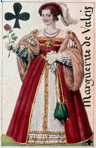 تمثيل مارغريت دي فالوا (1553 - 1615) المعروفة باسم الملكة مارغو. تفاصيل بطاقة لعب صنعها غوستاف هوبيغانت (1789-1862) في القرن التاسع عشر في باريس بي إن.