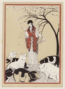 Circe يغذي رفقاء Odysseus بعد تحويلهم إلى خنازير (لون litho)