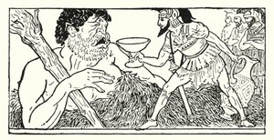 Odysseus يقدم كوبًا من النبيذ إلى Polyphemus العملاق (litho)