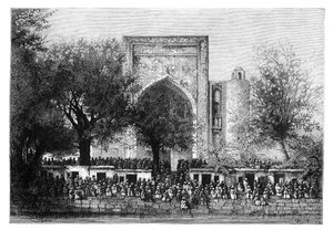 تجمع قبل المسجد في بخارى ، أوزبكستان ، 1895. بواسطة أرماند كول