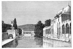 المسجد ونافورة إبراهيم ، عوفرة الطيبة ، الضفة الغربية ، إسرائيل ، 1895. بواسطة أرماند كول