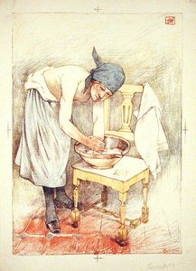 Girl Washing ، من L'Estampe Moderne ، نُشر في باريس 1897-99 (لون ليثو) بواسطة أرماند راسينفوس