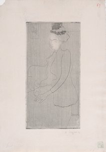 Femme assise avec فاتحة أعمدة (امرأة جالسة مع قبعة من الريش) c.1893 (النقش) بواسطة أرماند سيجين