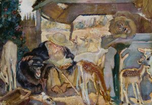St Anthony among animals, by Armando Spadini (1883-1925), oil on board, 66x96 cm