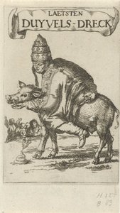 البابا على خنزير صفحة العنوان لـ: J. Lydius، Laetsten duyvels-dreck، 1687 بواسطة سيمون أوندير دي ليندي