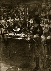 سترافورد يسلم سيفه في مجلس العموم ، صورة من "قصة الأمة البريطانية" لهاتشينسون ، حوالي 1920 بواسطة آرثر ديفيد ماكورميك