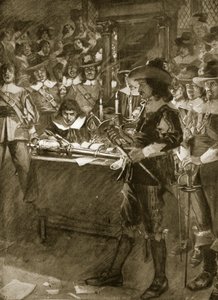 سترافورد يسلم سيفه إلى مجلس العموم ، صورة من "قصة هتشنسون عن الأمة البريطانية" ، ج .1923 بواسطة آرثر ديفيد ماكورميك