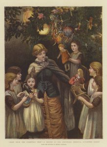 فاكهة من شجرة عيد الميلاد ، رسم تخطيطي في مستشفى Foundling ، شارع غيلدفورد (chromolitho)