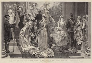 غرفة الرسم الأولى لهذا الموسم ، عند سفح الدرج الكبير في قصر باكنغهام بواسطة Arthur Hopkins
