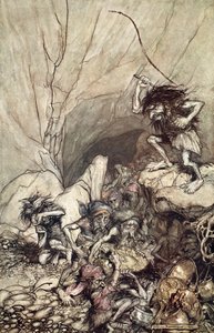 "ألبيريتش يقود فرقة من Nibelungs بكنوز ذهبية وفضية" ، 1910. بواسطة آرثر راكهام