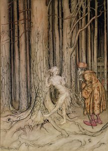 قابلت أخيرًا العريس الذي عاد ببطء ، رسم توضيحي لـ Fitchers Bird ، من Little Brother ، Little Sister ، بواسطة Brothers Grimm ، 1917 (مرحاض وقلم وحبر على ورق) (انظر أيضًا 28797) بواسطة آرثر راكهام