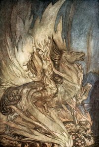 "Brunnhilde on Grane تقفز إلى محرقة جنازة Siegfried" ، 1924. بواسطة آرثر راكهام