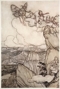 الجنيات في الجبال ، من Rip Van Winkle by Washington Irving ، حانة. 1910 بواسطة آرثر راكهام