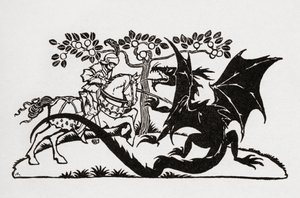 جورج والتنين. من كتاب English Fairy Tales الذي أعاد FA Steel روايته برسوم إيضاحية من تأليف Arthur Rackham ، نُشر عام 1927. بواسطة آرثر راكهام