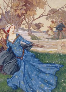Guinevere أنقذها La Cote Male Taile ، رسم توضيحي من مجموعة من القصص من حكايات قديمة: Grimm ، Andersen and Stories of King Arthur ، تم نشره عام 1905 (لون الجسم على الورق) بواسطة آرثر راكهام