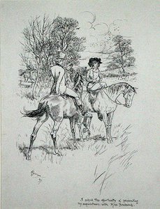 "انتهزت فرصة مقاضاة معارفي مع الآنسة داشوود" ، رسم توضيحي من "The Irish Dragoon" بقلم تشارلز أومالي ، نُشر عام 1897 (قلم حبر وحبر على ورق) بواسطة آرثر راكهام
