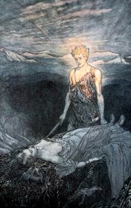 رسم توضيحي من سيجفريد وشفق الآلهة ، 1924. بواسطة آرثر راكهام