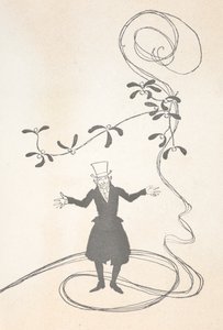 رسم توضيحي لـ Scrooge ، مصور بغصن من الهدال يبدو سعيدًا. بواسطة آرثر راكهام