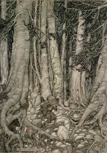 في الغابة مع برميل من Rip Van Winkle كتبها واشنطن ايرفينغ (1783-1859) ، 1905 بواسطة آرثر راكهام