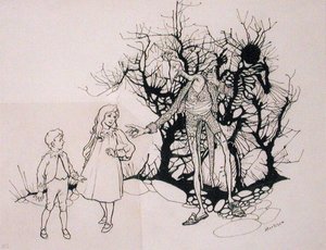 "لقد كان نوعًا من الهيكل العظمي" ، رسم توضيحي من "The Zankiwank and the Bletherwitch" ، بقلم SJ Adair Fitzgerald ، نُشر عام 1896 (بالقلم والحبر) بواسطة آرثر راكهام