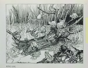 King Log ، رسم توضيحي من "أساطير إيسوب" ، نشره Heinemann ، 1912