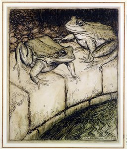 الضفادع والبئر ، رسم توضيحي من أساطير إيسوبس ، نُشر عام 1912 (قلم وحبر ومرحاض على ورق) بواسطة آرثر راكهام