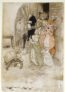 الأرنب والسلحفاة ، توضيح من Aesops Fables ، حانة. بواسطة Heinemann ، 1912 (قلم وحبر ، مرحاض على ورق)