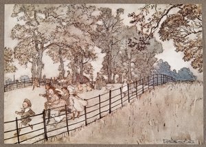 The Hump وهو جزء من Broad Walk حيث يتم تشغيل جميع السباقات الكبيرة ، من Peter Pan في حدائق Kensington بواسطة JM Barrie (1860 - 1937) ، الحانة. 1906 بواسطة آرثر راكهام