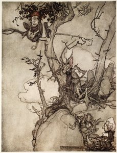 لطالما كانت جبال Kaatsberg أو Catskill منطقة مليئة بالخيال. ، من Rip Van Winkle by Washington Irving ، حانة. 1910 بواسطة آرثر راكهام