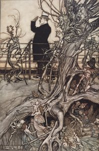 The Kensington Gardens are in London, where the King lives ..", from Peter Pan in Kensington Gardens by J M Barrie (1860 - 1937), pub. 1906 (colour litho) بواسطة آرثر راكهام