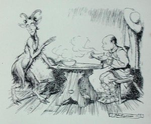 الرجل والماعز ، رسم توضيحي من "أساطير إيسوب" ، نشره هاينمان بواسطة آرثر راكهام