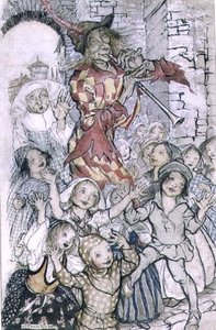 The Pied Piper of Hamelin ، رسم توضيحي للقصيدة بواسطة حانة روبرت براوننج (1812-89). 1934 (قلم وحبر ، ألوان مائية على ورق) بواسطة آرثر راكهام