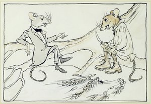The Town Mouse و the Mouse Mouse ، توضيح من Aesops Fables ، تم نشره عام 1912 (قلم وحبر مع مرحاض على ورق) بواسطة آرثر راكهام