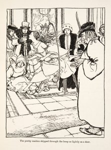 قفزت العذراء الجميلة عبر الطوق بخفة مثل الغزلان ، من Little Brother & Little Sister and Other Tales by the Brothers Grimm ، حانة 1917 (litho) بواسطة آرثر راكهام