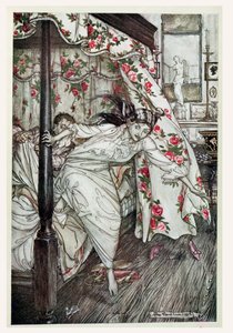 فينوس والقط ، رسم توضيحي من "أساطير إيسوب" ، نشره Heinemann ، 1912 (لون ليثو) بواسطة آرثر راكهام