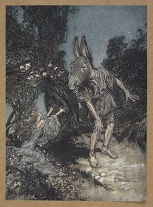 "أي ملاك يوقظني من فراشي المنمق؟" تيتانيا وقاع. مشهد من فيلم A Midsummer Night