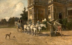 منظر أمامي لقاعة ولاتون ، نوتنغهام مع الحصان والنقل ، c.1880-1906
