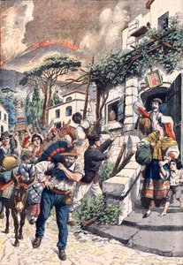ثوران بركان فيزوف، الناس يفرون من البركان، 1906 (مطبوعة) بواسطة فنان غير معروف