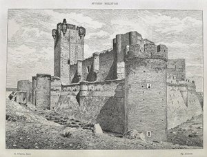 مدينة ديل كامبو قلعة موتا. نقش. إسبانيا. أراغون. سرقسطة. الأكاديمية العسكرية العامة بواسطة فنان غير معروف