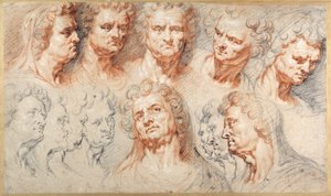 Head Studies (coloured chalks on paper) بواسطة آرثر الأول (Attr. To) Quellinus