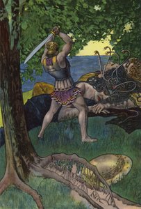 Perseus cutting off the head of Medusa (colour litho)
