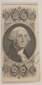 فكرة الأوراق النقدية: صورة لجورج واشنطن في لوحة زخرفية ، كاليفورنيا. 1824-37.
