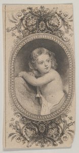 شكل الأوراق النقدية: صورة طفل وشكلان بيضاويان منقوشان محاطان بزهرة f ... ، كاليفورنيا. 1824-37.