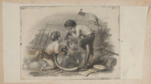نقش الأوراق النقدية مع ثلاثة ملاط كراعى ومزارع وبحار ، كاليفورنيا. 1824-37.