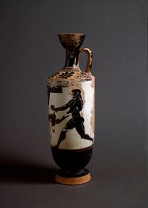 الفن اليوناني: "" هرقل وأطلس "" تفاصيل أطلس. Lekythos (lecyth) أبيض أدركه رسام أثينا (450-400 قبل الميلاد). أثينا ، المتحف الأثري الوطني بواسطة أثينا الرسام (ورشة عمل)