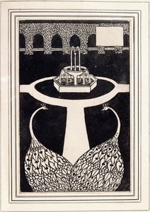 عنوان الفصل الذي يصور طاووسين في حديقة بها نافورة ، حوالي 1893-4