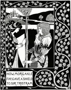 كيف أعطى Morgan le Fay درعًا للسير تريسترام ، رسم توضيحي من "Le Morte d&39;Arthur" بواسطة السير توماس مالوري ، 1894 بواسطة اوبري بيردسلي
