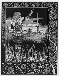 كيف ألقى السير Bedivere السيف Excalibur في الماء ، رسم توضيحي من "Le Morte d&39;Arthur" بواسطة السير توماس مالوري ، 1893-94 بواسطة اوبري بيردسلي