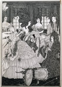 "The Battle of the Beaux and the Belles" ، الرسم التوضيحي الثامن من حانة "Rape of the Lock" التي رسمها ألكسندر بوب (1688-1744). بواسطة ليونارد سميثرز بواسطة اوبري بيردسلي