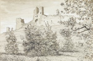 منظر لأطلال قلعة راكفير ، 1828 (بني داكن وقلم رصاص على ورق)